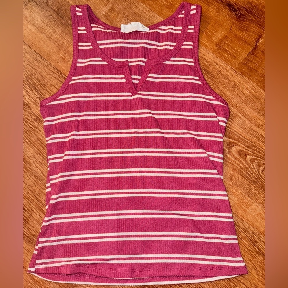 Hippie Rose Pink and White Striped Tank Top